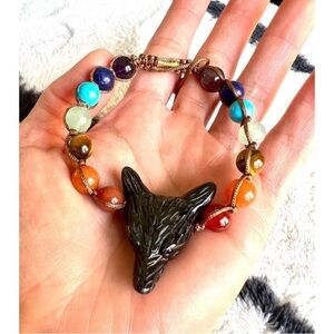 WOLF Spirit animal Handcarved Labradorite Bracelet